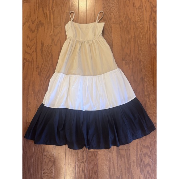 J.Crew Square-Neck Tiered Color block Maxi Dress Beige/White/Black Sz 2 - Picture 1 of 14